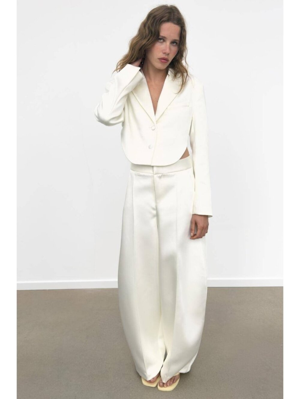 Zara Women's Pants Size S Off White Satin Trousers NWT 1255/468